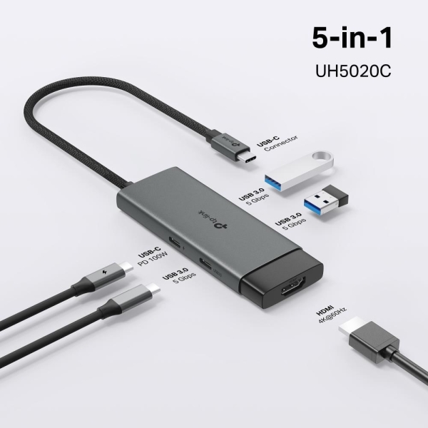 TP-Link UH5020C USB-C hub 5v1 (2x USB3.2Gen1,2xUSB-C3.2Gen1, 1xHDMI, PD 100W)