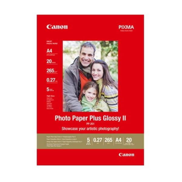 Canon Photo Paper Plus Glossy II PP-201 - Lesklý - A4 (210 x 297 mm) - 275 g/m2 - 20 listy fotografický papír - pro PIXMA iP100, iP2600, iP2700, iX7000, MG2555, MG8250, MX850, PRO-1, PRO-10, 100, TS7450