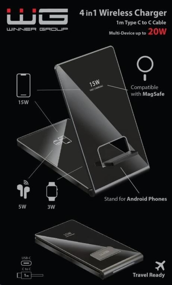 WG - Bezdrátová nabíječka WG36, 4v1 FAST MAGNET, 2x 15W+5W+3W, černá