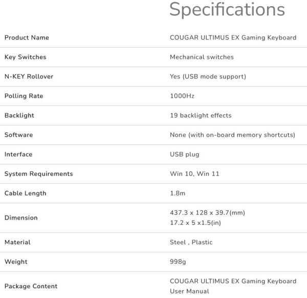 COUGAR herní klávesnice Ultimus EX white (N-KEY Rollover)