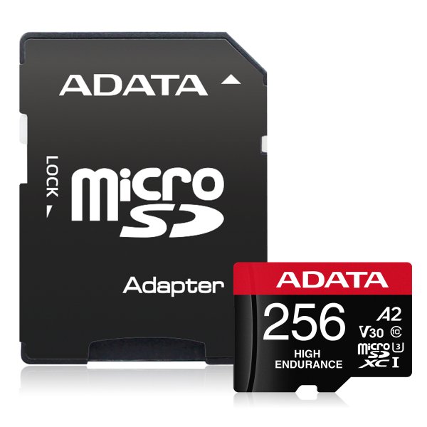 ADATA MicroSDXC karta 256GB High Endurance UHS-I C10 V30 A2 (R:100/W:85 MB/s) + SD adaptér
