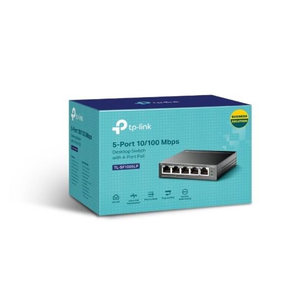 TP-Link switch TL-SF1005LP (5x100Mb/s, 4xPoE, 41W, fanless)