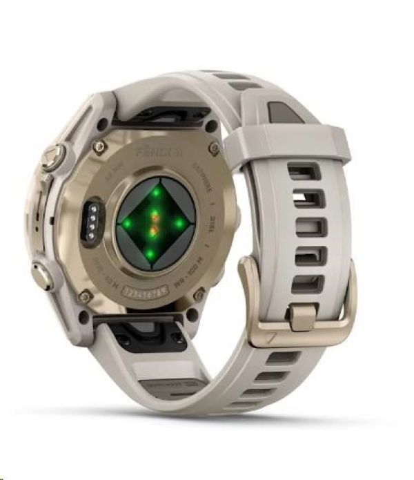 Garmin fenix® 8 – 43 mm, AMOLED, Sapphire, Soft Gold / Fog grey se silikonovým řemínkem, EU
