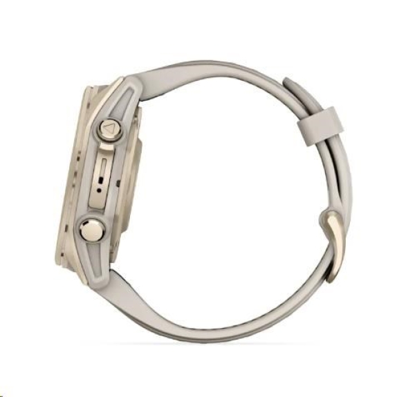 Garmin fenix® 8 – 43 mm, AMOLED, Sapphire, Soft Gold / Fog grey se silikonovým řemínkem, EU