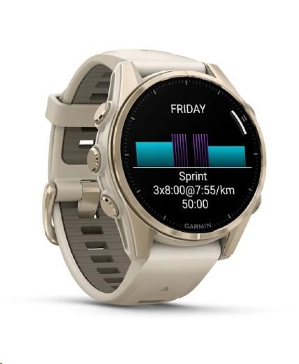 Garmin fenix® 8 – 43 mm, AMOLED, Sapphire, Soft Gold / Fog grey se silikonovým řemínkem, EU