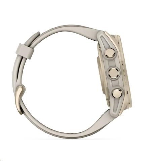 Garmin fenix® 8 – 43 mm, AMOLED, Sapphire, Soft Gold / Fog grey se silikonovým řemínkem, EU