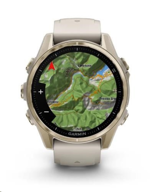 Garmin fenix® 8 – 43 mm, AMOLED, Sapphire, Soft Gold / Fog grey se silikonovým řemínkem, EU