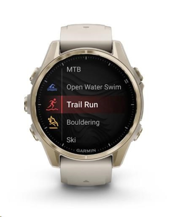 Garmin fenix® 8 – 43 mm, AMOLED, Sapphire, Soft Gold / Fog grey se silikonovým řemínkem, EU