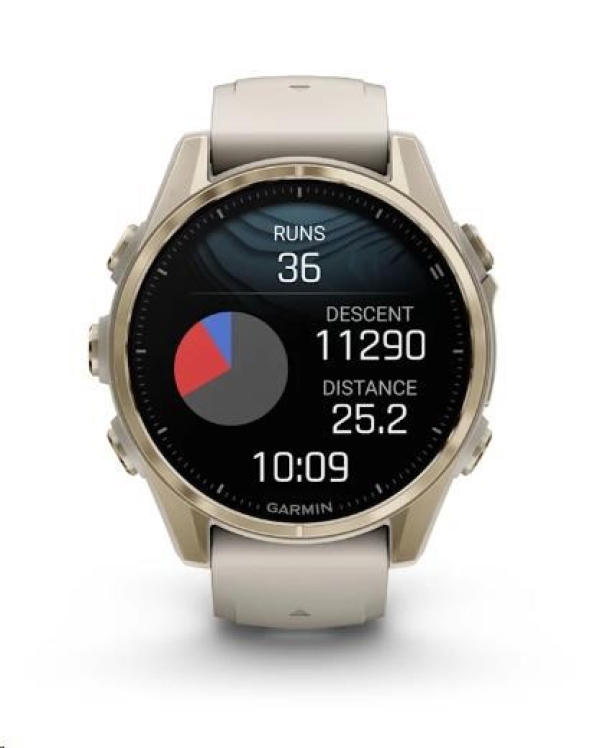 Garmin fenix® 8 – 43 mm, AMOLED, Sapphire, Soft Gold / Fog grey se silikonovým řemínkem, EU