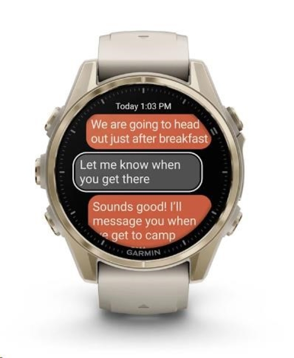 Garmin fenix® 8 – 43 mm, AMOLED, Sapphire, Soft Gold / Fog grey se silikonovým řemínkem, EU
