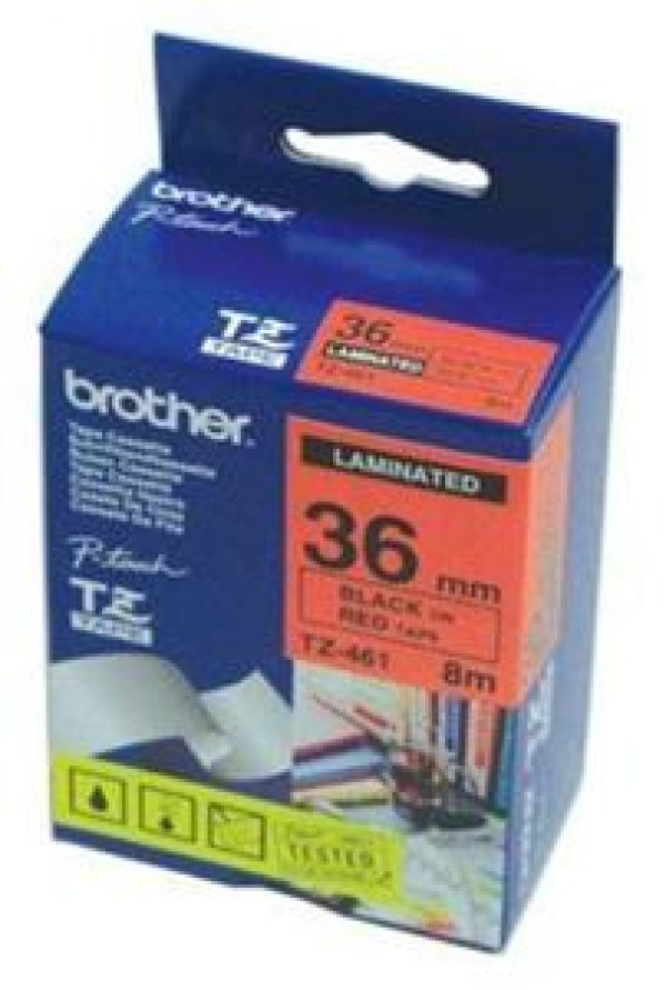 Brother originální páska do tiskárny štítků, Brother, TZE-461, černý tisk/červený podklad, laminovaná, 8m, 36mm