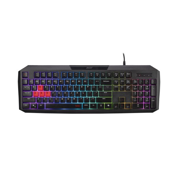 ACER Nitro Gaming Keyboard 100, Membrane Switch, 26 Anti-ghosting kláves, životnost 3 mil. stisků, 7 zón RGB podsvíc