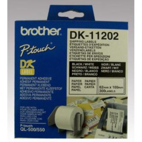 Brother DK-11202 - Černá na bílé - 62 x 100 mm 300 štítky (1 role x 300) expediční nalepovací štítky - pro Brother QL-1050, 1060, 500, 550, 560, 570, 580, 600, 650, 700, 710, 720, 820