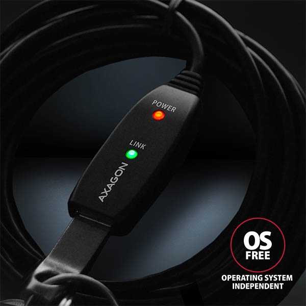 AXAGON ADR-210, USB 2.0 A-M -> A-F aktivní prodlužovací / repeater kabel, 10m