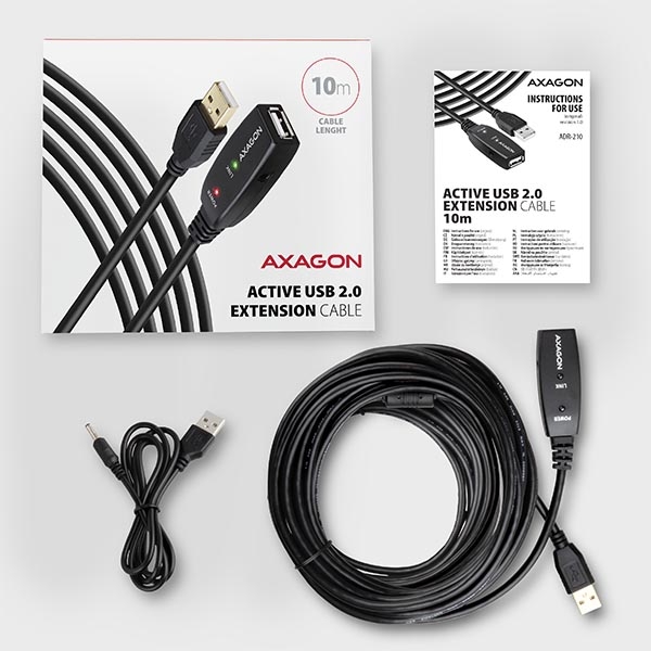 AXAGON ADR-210, USB 2.0 A-M -> A-F aktivní prodlužovací / repeater kabel, 10m