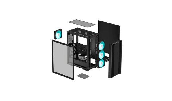 DEEPCOOL Case CC560 V2, ATX, Průhledná bočnice, 4x120mm ventilátor, černá