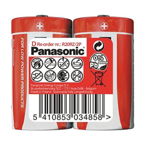 PANASONIC Zinkouhlíkové baterie Red Zinc R20RZ/2P D 1,5V (shrink 2ks)