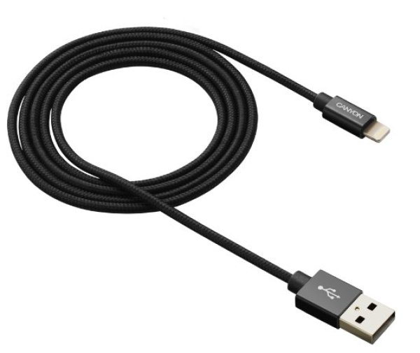 CANYON nabíjecí kabel Lightning MFI-3, opletený, Apple certifikát, délka 1m, černá