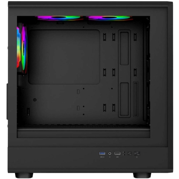 EVOLVEO Panthera, skříň mATX, 6x ARGB ventilátor 120mm, dřevěný přední panel + skleněná bočnice