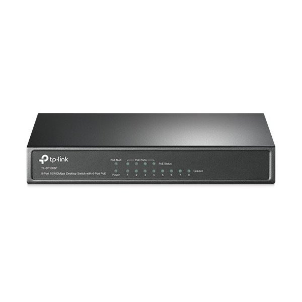 TP-Link switch TL-SF1008P (8x100Mb/s, 4xPoE+, 66W, fanless)