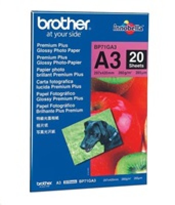 Brother Glossy Photo Paper, foto papír, lesklý, bílý, A3, 260 g/m2, 20 ks, BP71GA3, inkoustový