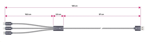 CONNECT IT Wirez 3in1 USB-C & Micro USB & Lightning, silver gray, 1,2 m