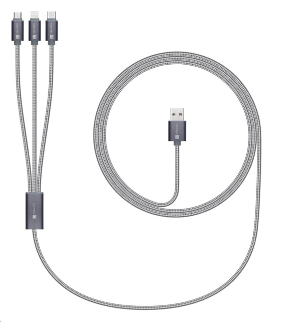 CONNECT IT Wirez 3in1 USB-C & Micro USB & Lightning, silver gray, 1,2 m