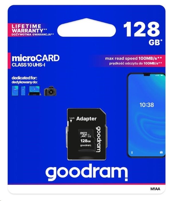 GOODRAM microSDXC karta 256GB M1AA (R:100/W:10 MB/s), UHS-I Class 10, U1 + Adapter