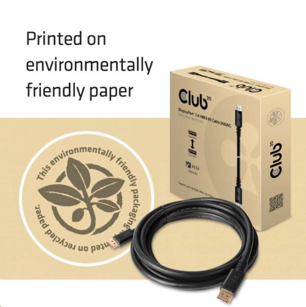 Club3D Kabel certifikovaný DisplayPort 1.4 HBR3, 8K60Hz (M/M), černé koncovky, 4m, 24 AWG