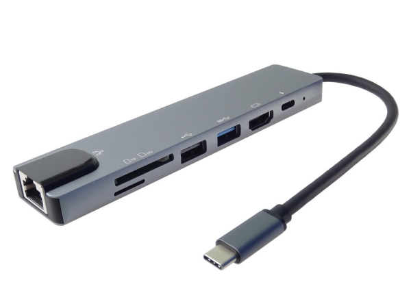 PremiumCord USB-C na HDMI + USB3.0 + USB2.0 + PD + SD/TF + RJ45 adaptér