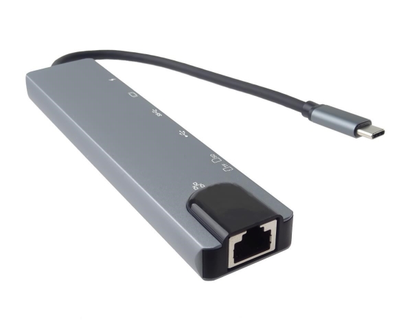 PremiumCord USB-C na HDMI + USB3.0 + USB2.0 + PD + SD/TF + RJ45 adaptér