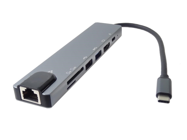 PremiumCord USB-C na HDMI + USB3.0 + USB2.0 + PD + SD/TF + RJ45 adaptér