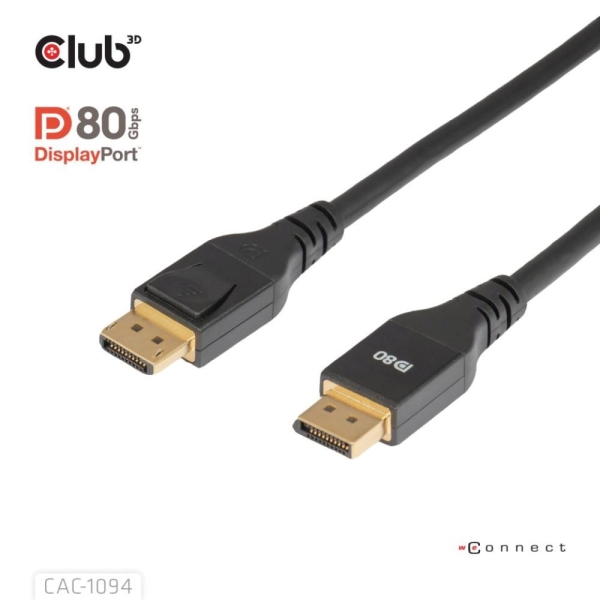 Club3D Kabel DisplayPort 2.1 na DisplayPort 2.1, VESA DP80, 8K240Hz/10K60Hz (M/M), 2m, černá