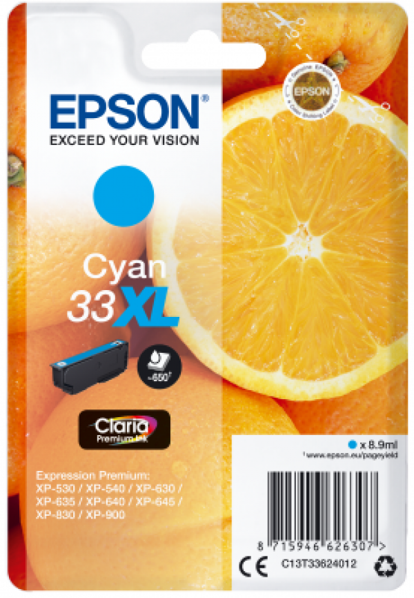 Náplň EPSON C13T33624012, T33XL azurová (8,9 ml)