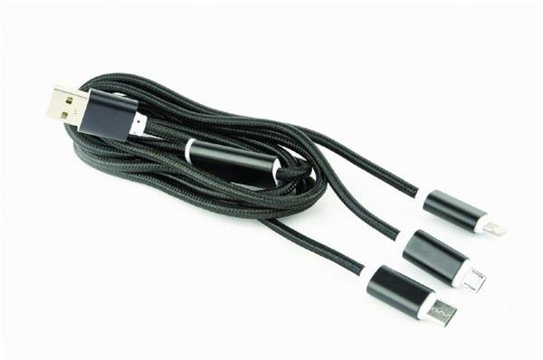 GEMBIRD Kabel USB A Male/Micro B + Type-C + Lightning, 1m, opletený, černý, blister