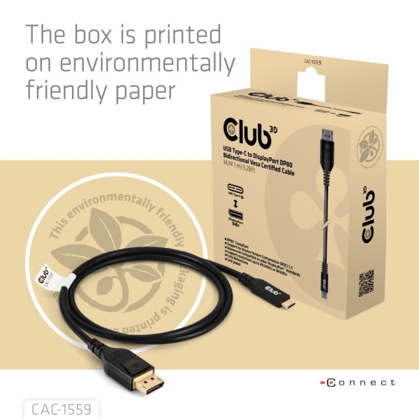 Club3D Kabel USB-C na DisplayPort 2.1, 10K60Hz, DSC1.2, UHBR10, 1m