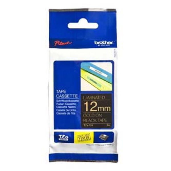 Brother TZe-334 - Standardní lepidlo - zlatá na černé - Role (1,2 cm x 8 m) 1 kazeta/y lamino páska - pro Brother PT-D210, D600, H110; P-Touch PT-1005, 1880, E800, H110; P-Touch Cube Plus PT-P710