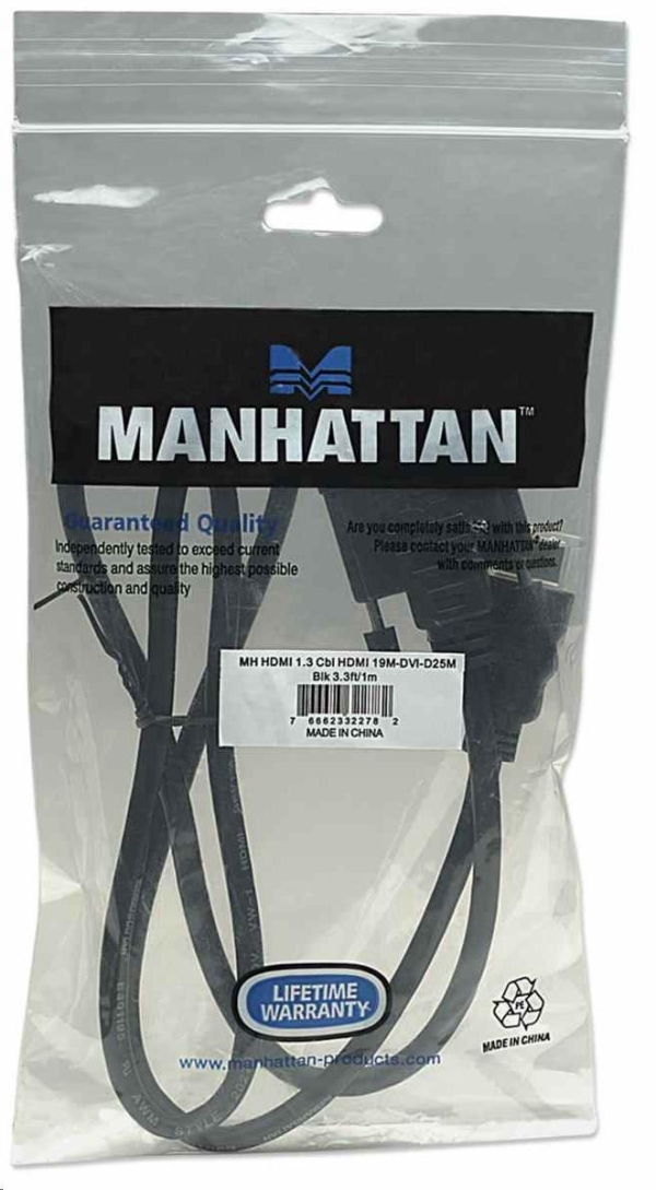 Manhattan kabel HDMI na DVI-D, Dual Link, 1m, černá
