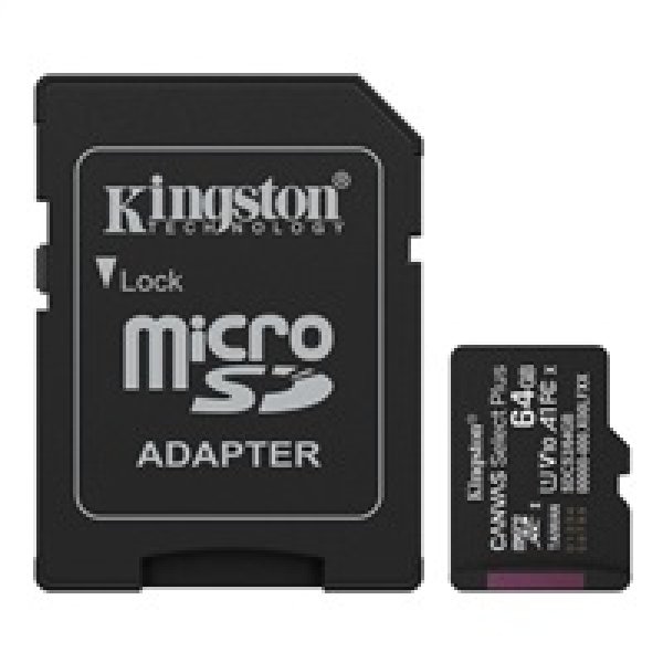 Kingston MicroSDXC karta 64GB Canvas Select Plus, U1, V10, A1, SD Adaptér