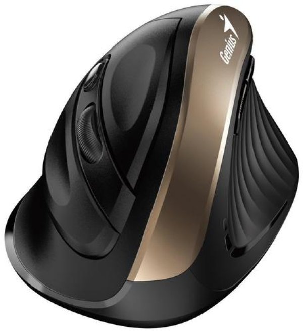 Genius Myš Ergo 8250S, 1600DPI, 2.4 [GHz], optická, 6tl., bezdrátová, černo-zlatá, 1 ks AA, vertikální