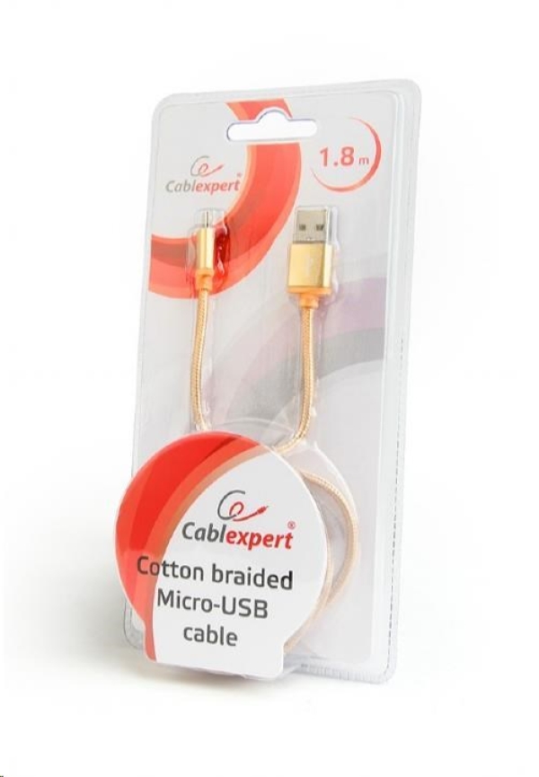 GEMBIRD Kabel USB A Male/Micro B Male 2.0, 1,8m, opletený, zlatý, blister