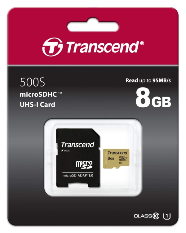 TRANSCEND MicroSDHC karta 8GB 500S, UHS-I U1 + adaptér