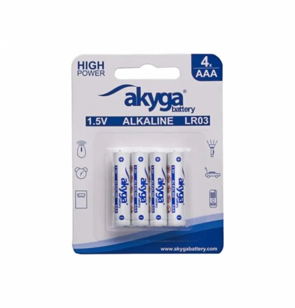 Akyga alkalická baterie AAA LR03 Zn-MnO2, 1.5V/1300mAh, blister 4x
