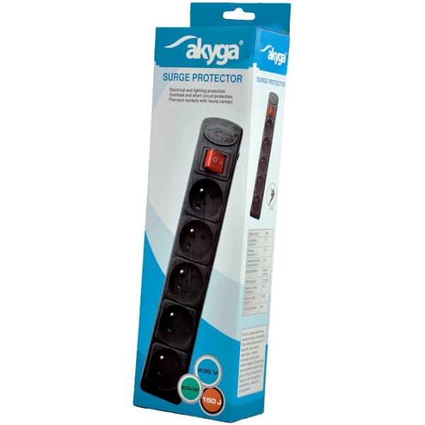 Akyga Prodlužovací kabel s 5 zásuvkami 3m 5outlets CEE7/5 s vypínačem