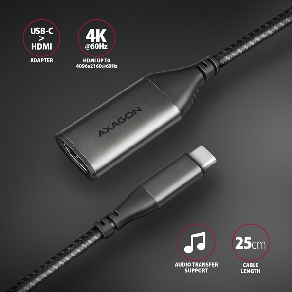 AXAGON RVC-HI2M, USB-C -> HDMI 2.0a redukce / adaptér, 4K/60Hz HDR10