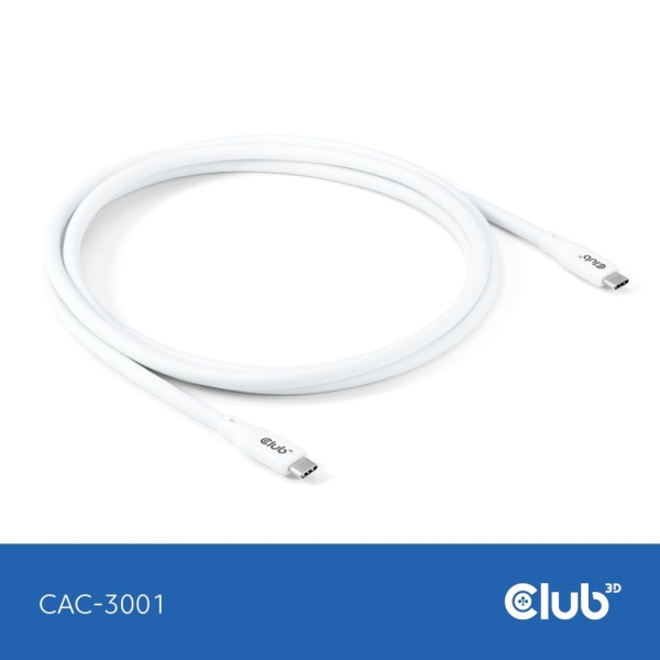 Club3D Kabel USB-C 4.0, 20Gbps, 4K60Hz, PD 240W, 2m, bílá