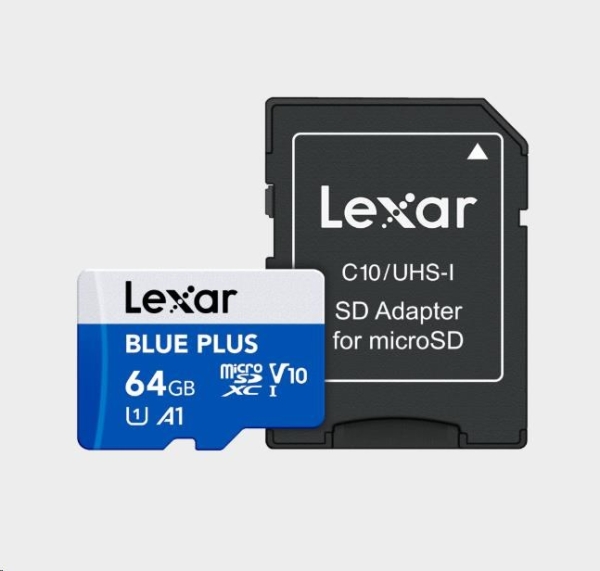 Lexar microSDHC Blue Plus UHS-I with SD adapter, up to 100MB/s read C10/A1/U3 (V30) 64GB?v=1765233604