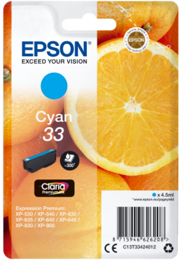 Náplň EPSON C13T33424012 azurová (4,5 ml)