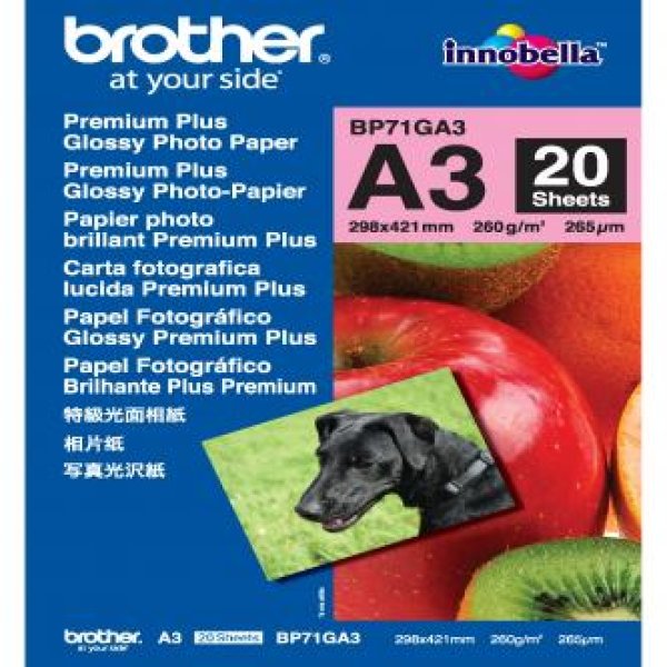 Brother Glossy Photo Paper, foto papír, lesklý, bílý, A3, 260 g/m2, 20 ks, BP71GA3, inkoustový
