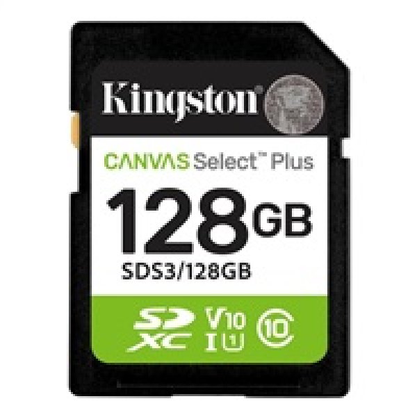 Kingston paměťová karta 128GB Canvas Select Plus Gen 3 SDXC 150R U1 UHS-I C10 V10
